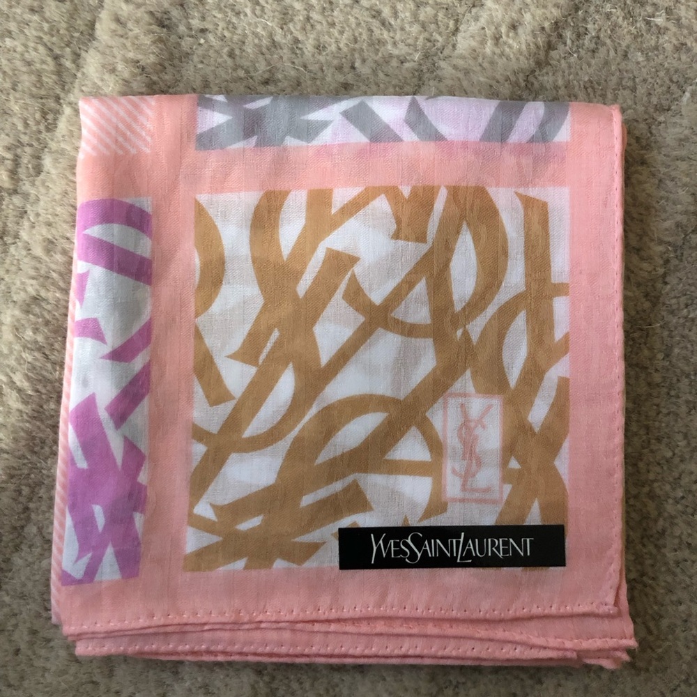 New Yves Saint Laurent Bandana Handkerchief Scarf YSL Logo All Over Color Block